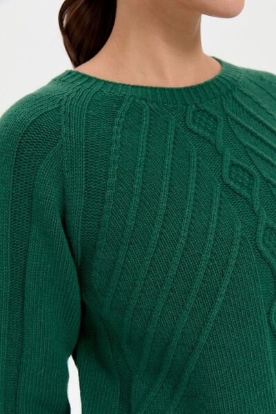 Desen Triko Zero Collar and Executed Front - Seamless Women's Wool Sweater