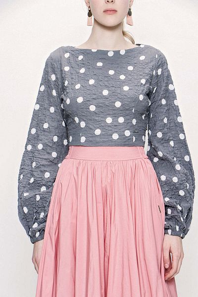 SOCIETA Gray Back Decoratifs Short Blouse - 19825