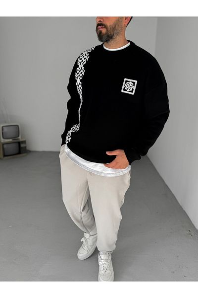 BYBASICMAN Black Chain Embroidered Pocket Sweatshirt B-2062