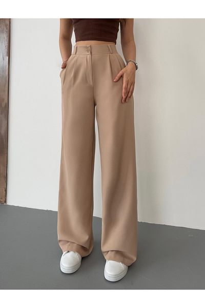 BİKELİFE Damenhose aus Palazzo-Stoff mit hoher Taille und weitem Bein