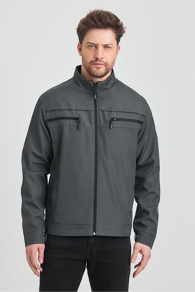 SİVAİST Anthracite Men's Cotton Polyester Blended Double Chest Zipper Water and Windproof Seasonal & Summer