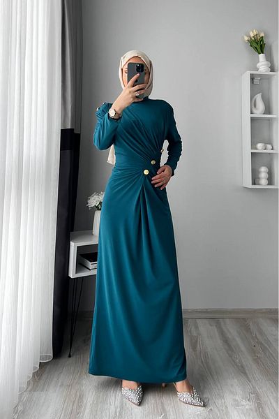 Neşeli Butik Women Lycra Button Detailed Islamic Dress Nms046