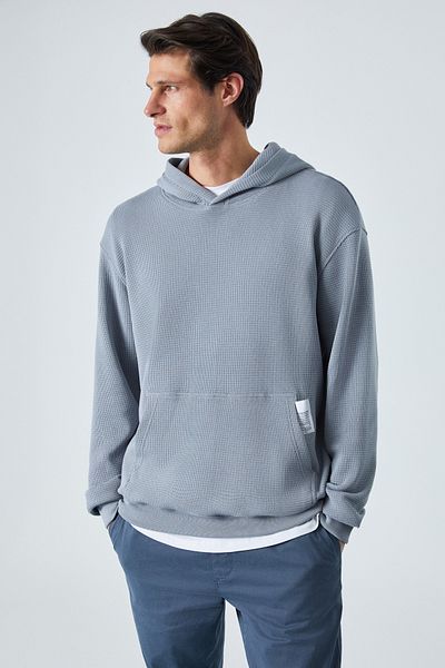 GRIMELANGE Sustainy Men's Oversize Hooded Long Sleeve Gray Sweatshirt