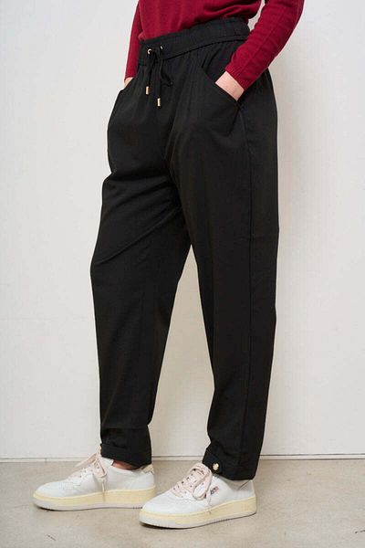 Liu Jo Women's High Elastic Waist Relaxed Cut Black Trousers Ta5144Ts922