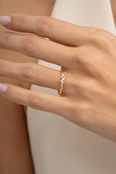 Sümer Telkari Lady Altın Yaldızlı Sıra Taşlı Gümüş Yüzük 3496