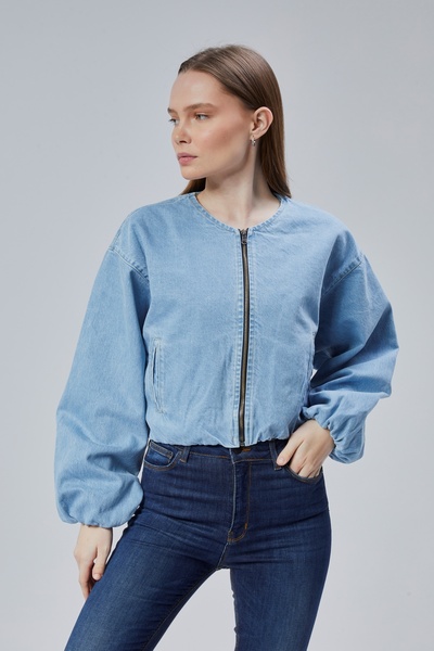 CHOS7N Жіноча еластична куртка-бомбер з м'якими краями, велосипедним коміром, довгими рукавами та застібкою-блискавкою спереду