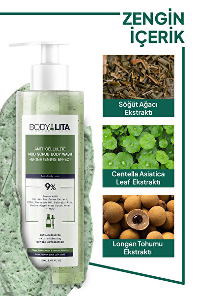 bodylita Anti Selülit Vücut Şampuanı Selülit ve Çatlak Karşıtı %9 Baryeong Çamurlu Duş Jeli