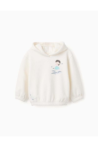 Ziddy Cotton Hooded Sweatshirt for Baby Girls 'Waves', White