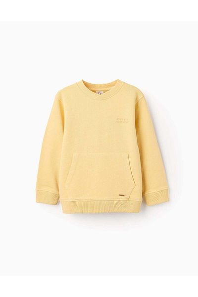 Ziddy Cotton Sweatshirt with Kangaroo Pocket for Boys, Yellow