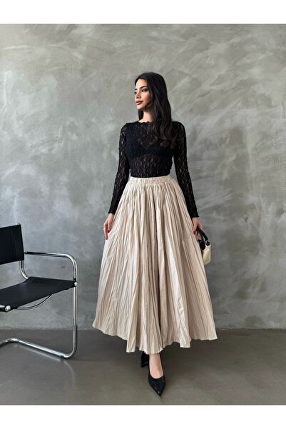 Kurtayfashion Kadın beli lastikli yüksek bel kraş etek