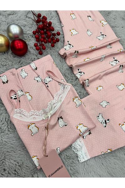 pijamaworld Six Long Viscose Soft Fabric Pajama Set with Rope Straps