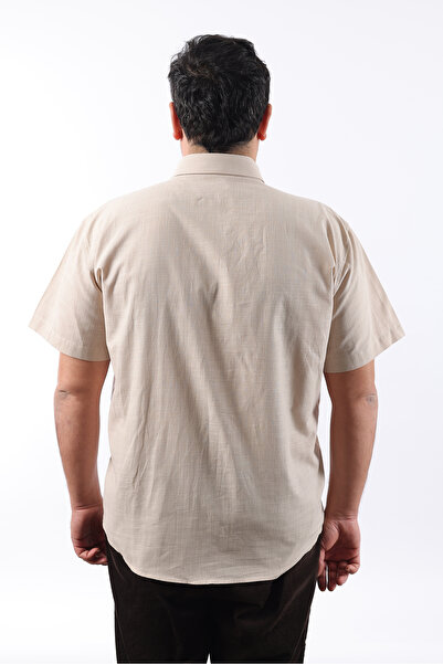 TOUSUS Κοντομάνικο Μπεζ Λινό Ανδρικό Πουκάμισο Kk-8046-tss