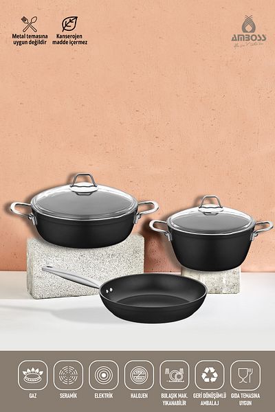 Amboss Big Mega 6 Piece Large Size Cast Pot Set with Glass Lid
