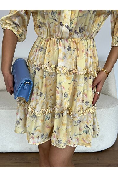 Nesil Çıtır Çiçekli Saten Mini Elbise
