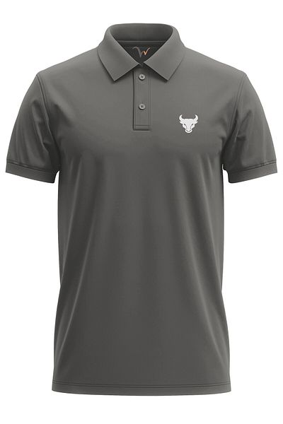 WİDİ Μπλουζάκι με στάμπα Bull Minimal Chic Design 100% βαμβακερό κανονικό γιακά πόλο γκρι μπλουζάκι