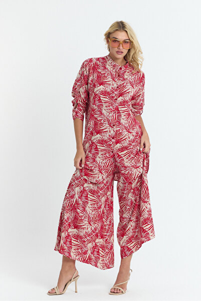 Denismoda Жіночий комплект з сорочкою з коміром та штанами з візерунком