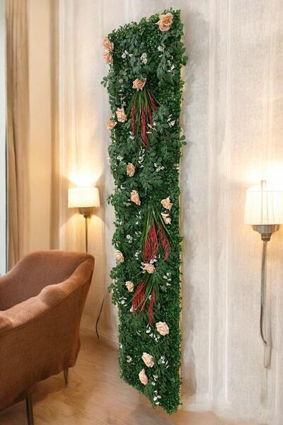 Fupe Shop Erin Doğal Ahşap Panel Yapay Çiçek Bitki Duvar Kaplama Dikey Bahçe FP-224165