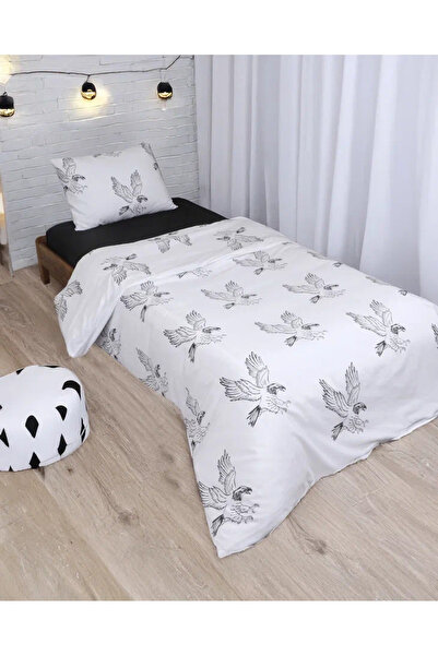 Sares Home Siyah Beyaz Kartalım Tek Kişilik Çarşafı Lastikli Nevresim Takımı Çarşafı Siyah