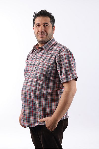 TOUSUS Мъжка риза с къс ръкав на каре, памучна, KK-8056-tss