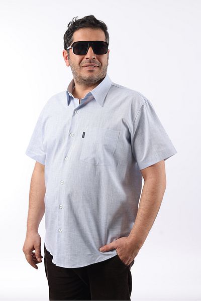 TOUSUS Мъжка памучна риза с къс ръкав, светло синьо-бяла, Kk-8049-tss