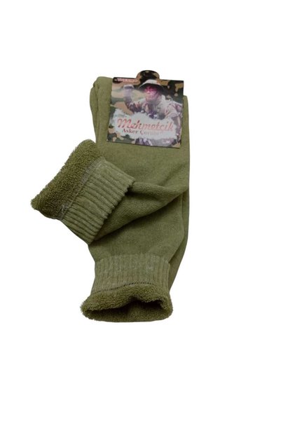 balkonda Economic Pack of 24 - Novice Size Soldier Socks, Khaki Green, Stretchy Combed Cotton, Standard Size Kç24-1