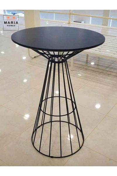 MARIA HOMES Modern Black Wireframe Round Table – Elegant Metal Base, 103 x 70 cm