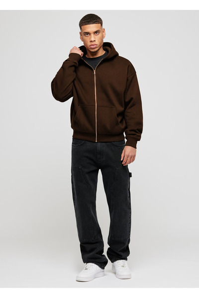 YAKAMEL سترة صوفية أساسية للرجال باللون البني للرياضة والترفيه بسحاب