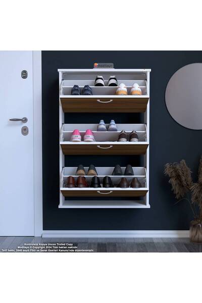 Modilayn VARBİ Asma Antre Hol 52 x 127 x 25, 5 cm’ lik 3 Düşer Kapak 6 Göz Bölmeli Ayakkabılık
