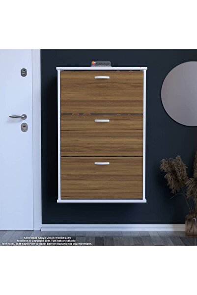 Modilayn VARBİ Asma Antre Hol 52 x 127 x 25, 5 cm’ lik 3 Düşer Kapak 6 Göz Bölmeli Ayakkabılık