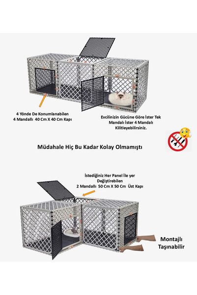 Leganest 60CM x 180CM x 60CM Alt Dolu-Üst Kapalı 3 Kapılı Köpek, Kedi, Tavşan Kafesi, 4,5cm Aralıklı
