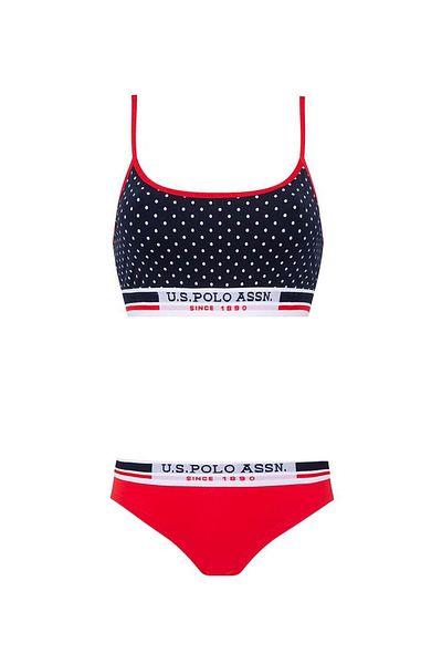 U.S. Polo Assn. 2 Pieces Cotton & Lycra, Thin Strap, Polka Dot, Bustier & Shorts Set