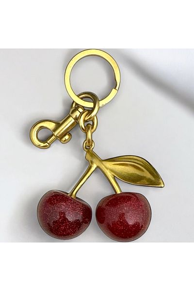 GM TAKI Red Cherry Charm - Gold Plated Keychain Bag Accessory