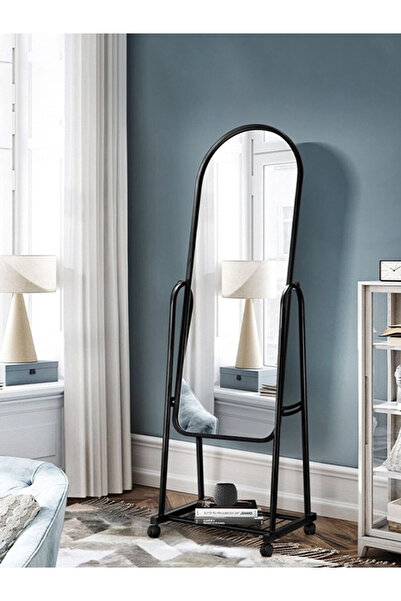 Taimi Simple And Elegant Mirror With Sturdy Stand, Black frame - 30W x 158L cm