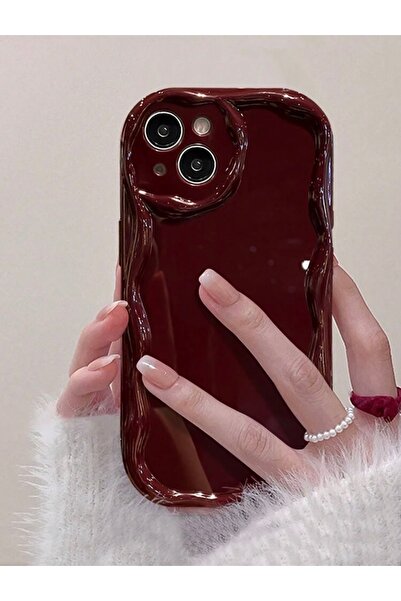 MİRAZ TASARIM IPHONE 15 PLUS BORDO DALGALI KENARLI PARLAK SİLİKON KILIF