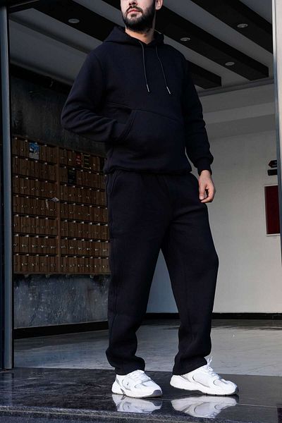 EydaMoon Men's Bottom-Top Thermal Suit 3 Thread Raster Wool&Cotton Winter Tracksuit Set