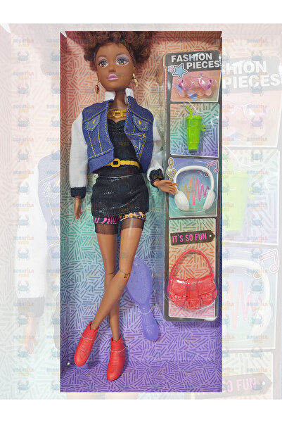 Boratila Toys Esmer Kıvırcık Saçlı 30 Cm Eklemli Aksesuarlı  Bebek