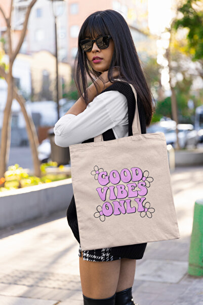 Generic Brand حقيبة قماش مطبوعة من Good Vibes