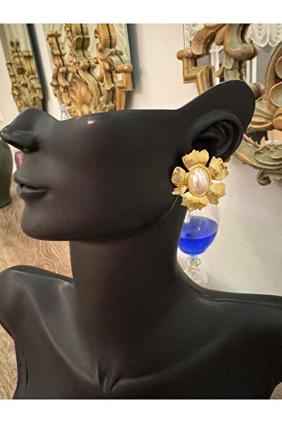 misstakıjewerly Steel Gold Color Pearl Flower Oval Earrings