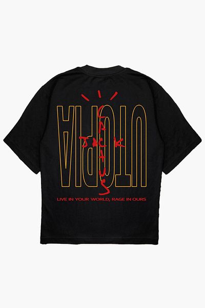 modaberry Tricou Cactus Jack - Tricou oversize cu mânecă scurtă cu imprimeu negru Utopia