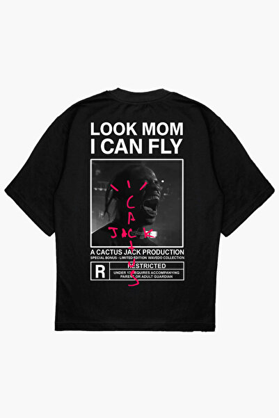 modaberry Look Mom I Can Fly T-Shirt για μαύρο εμπριμέ υπερμεγέθη καλοκαιρινό...