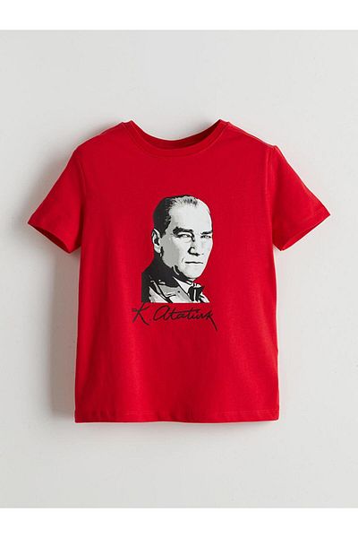 LC Waikiki Lcw Kids Red Crew Neck Ataturk Printed Girl's T-Shirt