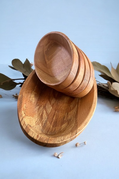 Ayd ahşap 5 Pcs Handmade Boat Breakfast Plate and Presentation Set - Natural Elegance