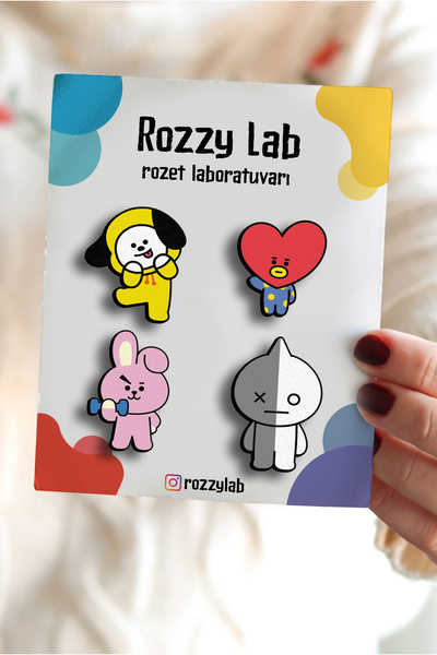 Rozzy Lab BT21 - BTS 4lü Rozet 2. Set Chimmy Tata Cooky Van - Pin - Broş - Yaka Aksesuar