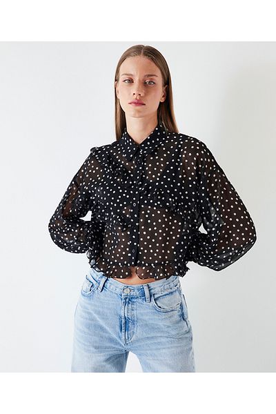 İpekyol Polka dot pattern transparent shirt