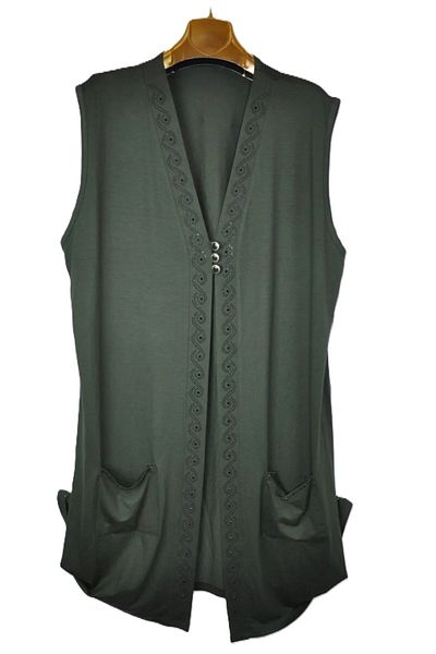 elma abone Large Size Combed Cotton Jewelled Long Vest