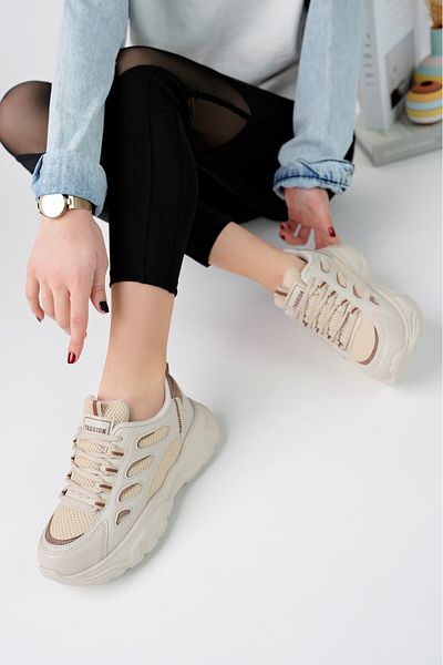 Nstil Pantofi sport de zi cu zi pentru femei, bej, maro, cu șireturi, talpă înaltă, groasă, respirabil, confortabil, ușor, pantofi 1001