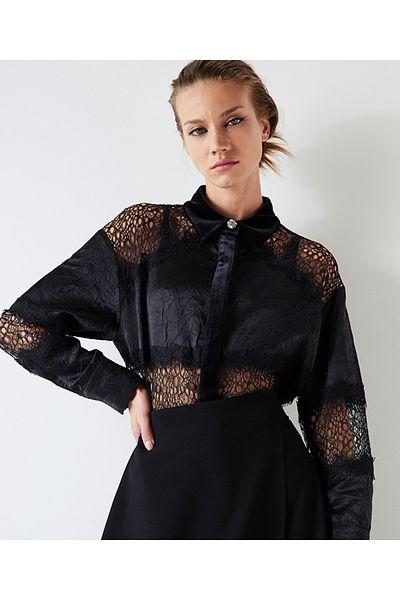 İpekyol Velvet and Lace Detailed Mix Shirt