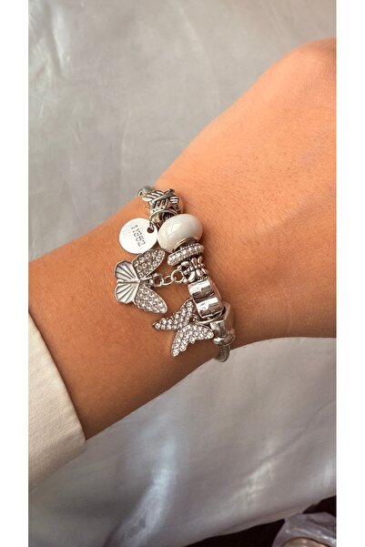 GM TAKI سوار فضي اللون على شكل فراشة من حجر الراين