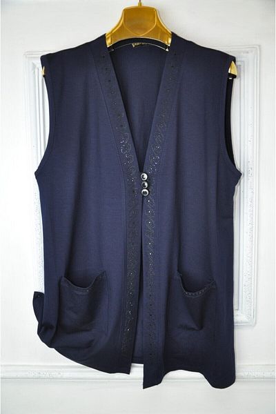 elma abone Large Size Combed Cotton Jewelled Short Vest