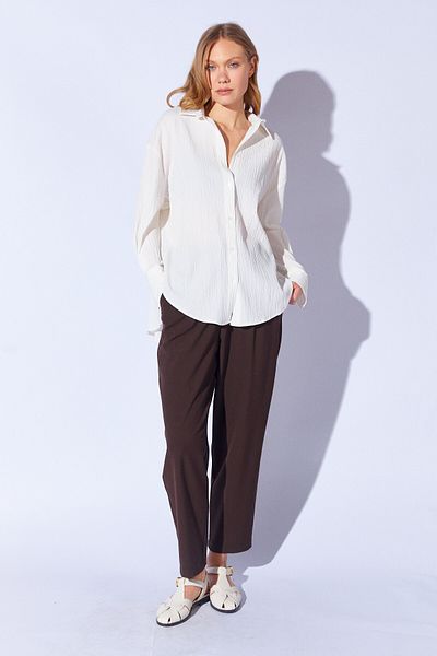Manche Seersucker Oversize Relaxed Fit Women's Shirt |   White Mks 161103 -01